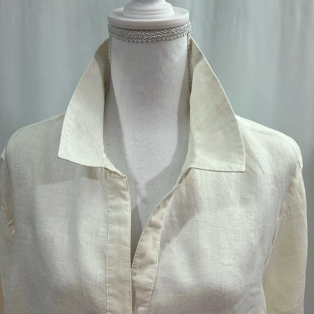 100%LINEN Sigrid Olsen White 3/4 Sleeve Boxy Tunic